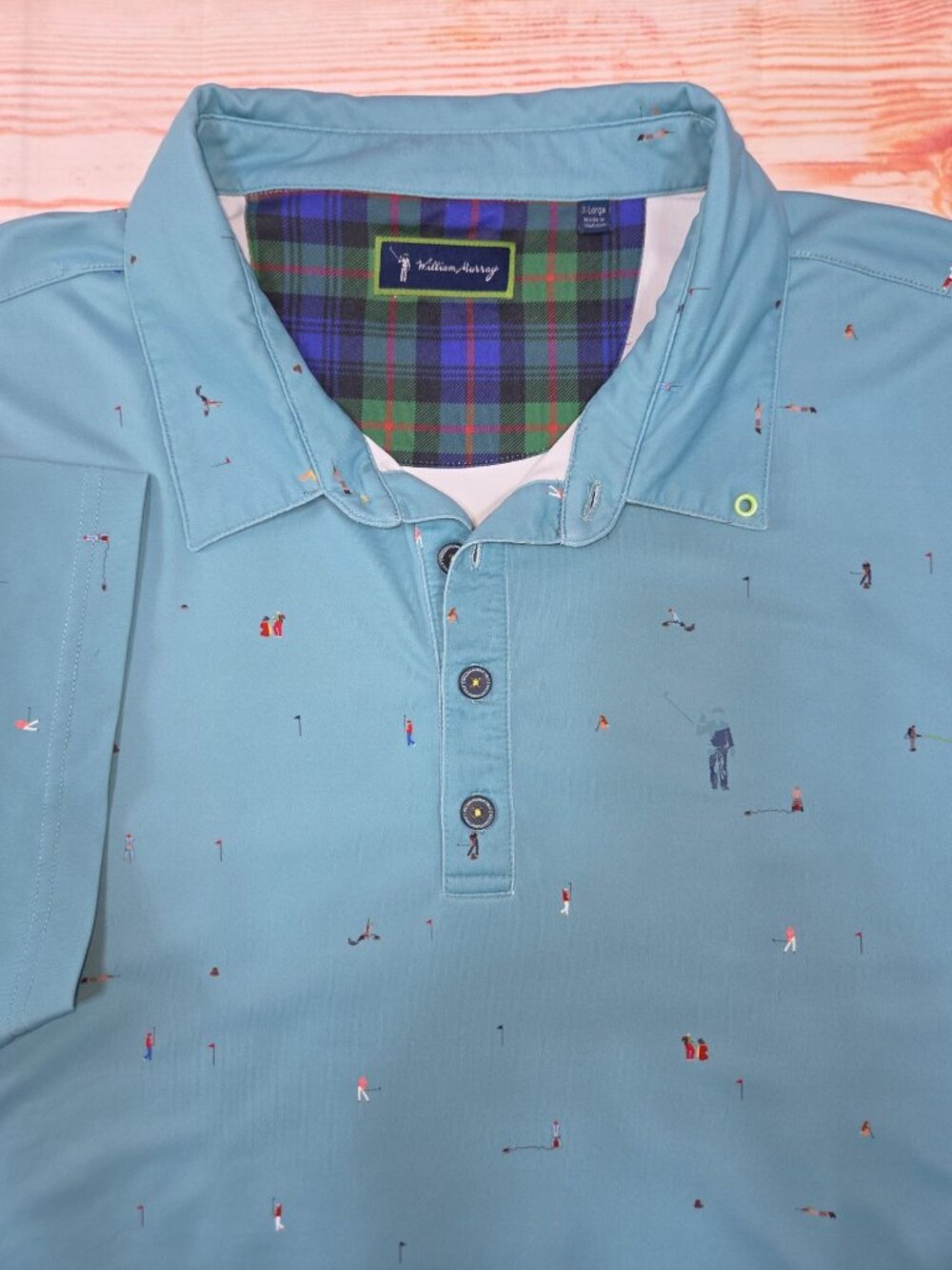 William Murray Aqua Micro Golfer Print Golf Polo Shirt XL